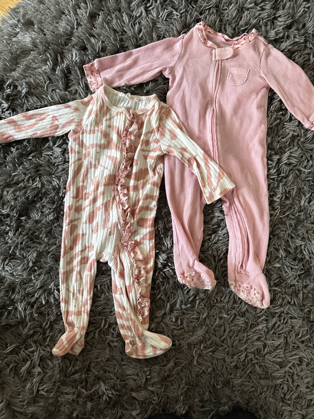 Jessica Simpson Pink & Cream Ruffle-Trim Ribbed Sleep Rompers (2 Pack)